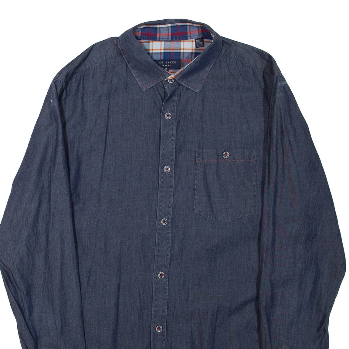 TED BAKER Mens Plain Shirt Blue Long Sleeve S