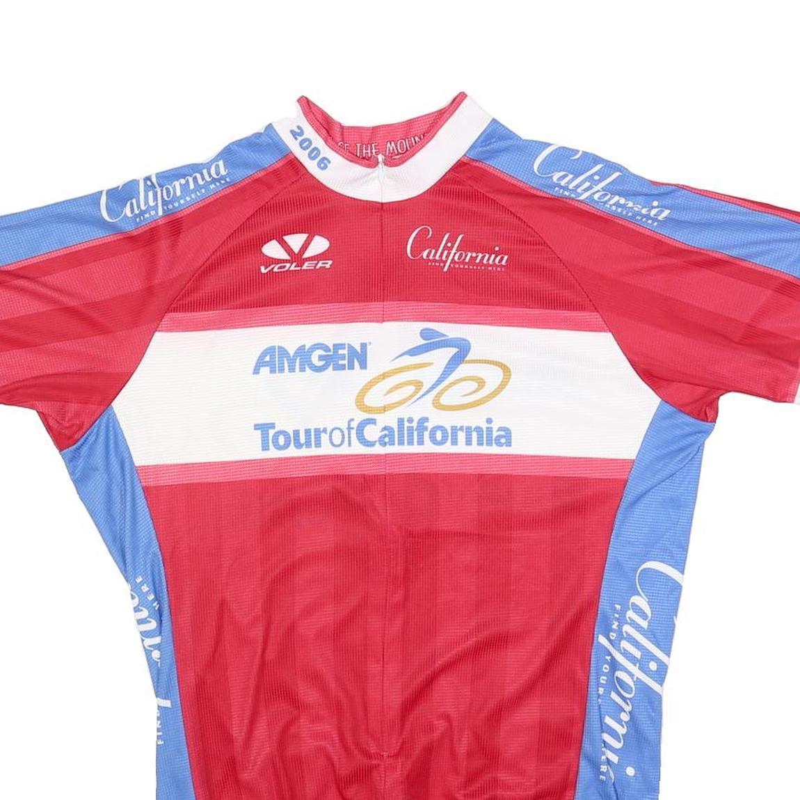 VOLER Mens Red & Blue Tour Of California Cycling T-Shirt L Short Sleeve Crew