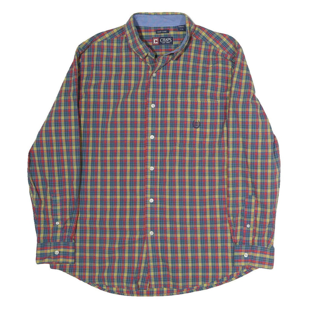 CHAPS Mens Blue & Red Check Shirt L Cotton Classic Button Down Casual