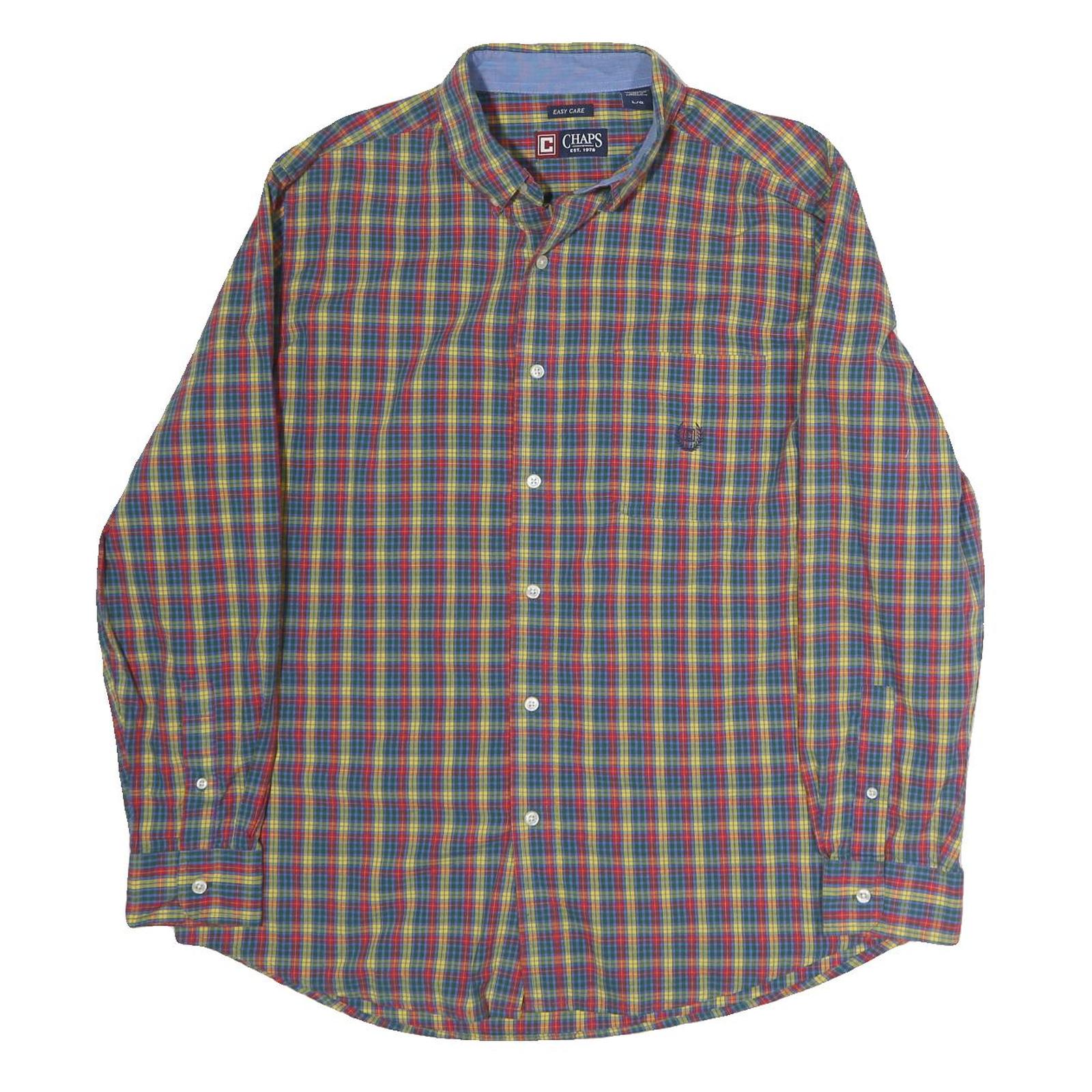 CHAPS Mens Blue & Red Check Shirt L Cotton Classic Button Down Casual