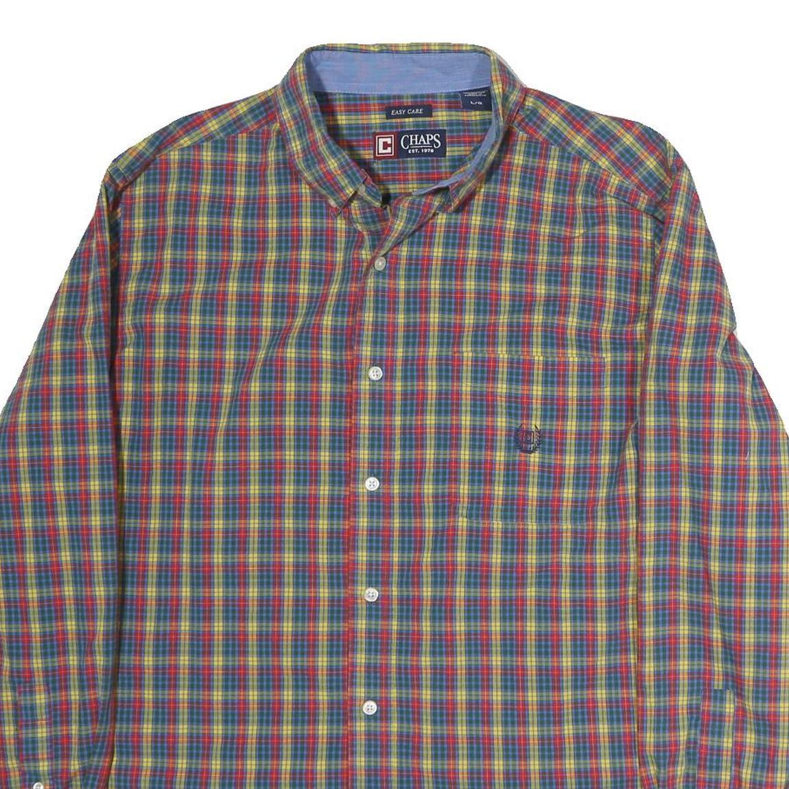 CHAPS Mens Blue & Red Check Shirt L Cotton Classic Button Down Casual