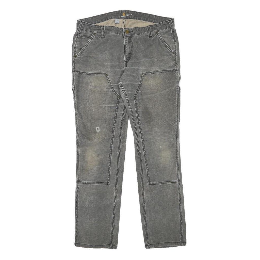 CARHARTT Womens Cotton Blend Grey Slim Slim Fit Straight Leg Trousers W33 L29