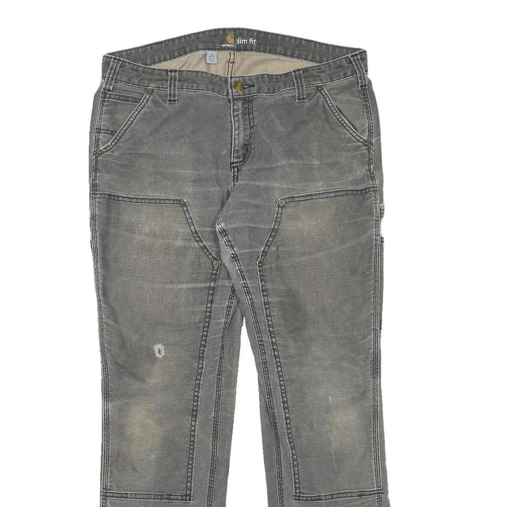 CARHARTT Womens Cotton Blend Grey Slim Slim Fit Straight Leg Trousers W33 L29