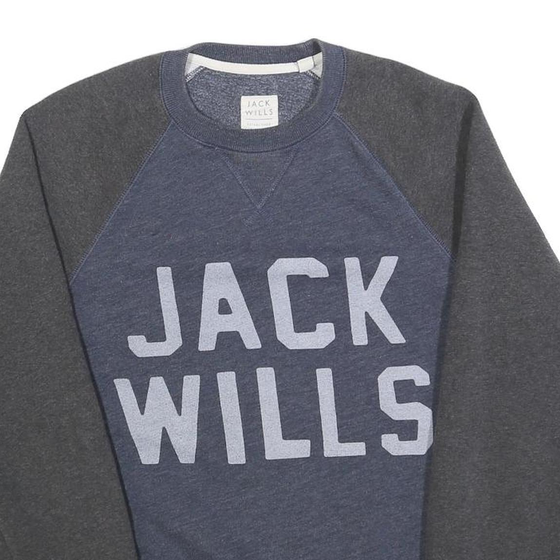 JACK WILLS Mens Blue & Grey Crew Neck XS Cotton Blend Sweatshirt Pullover