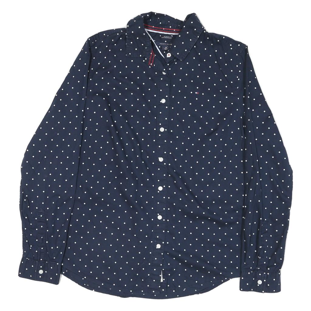 TOMMY HILFIGER Womens Navy Blue & White Polka Dot Shirt M Cotton Blend