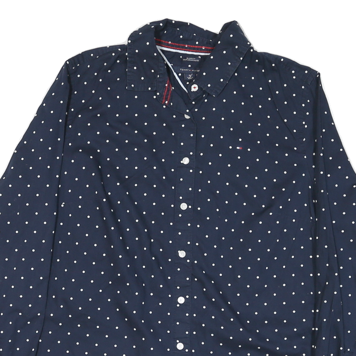 TOMMY HILFIGER Womens Navy Blue & White Polka Dot Shirt M Cotton Blend