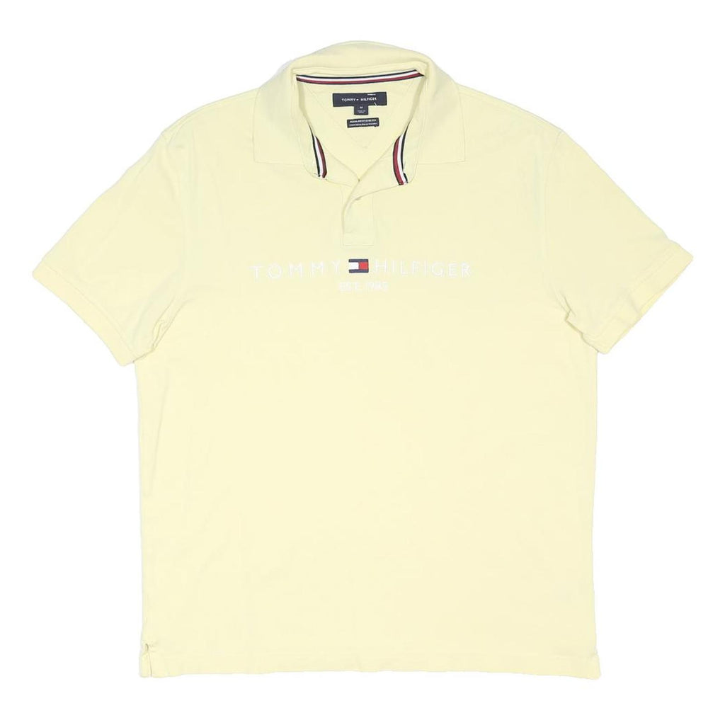 TOMMY HILFIGER Mens Cream Short Sleeve Plain Polo Shirt M Cotton Blend Casual