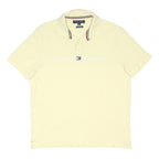 TOMMY HILFIGER Mens Cream Short Sleeve Plain Polo Shirt M Cotton Blend Casual