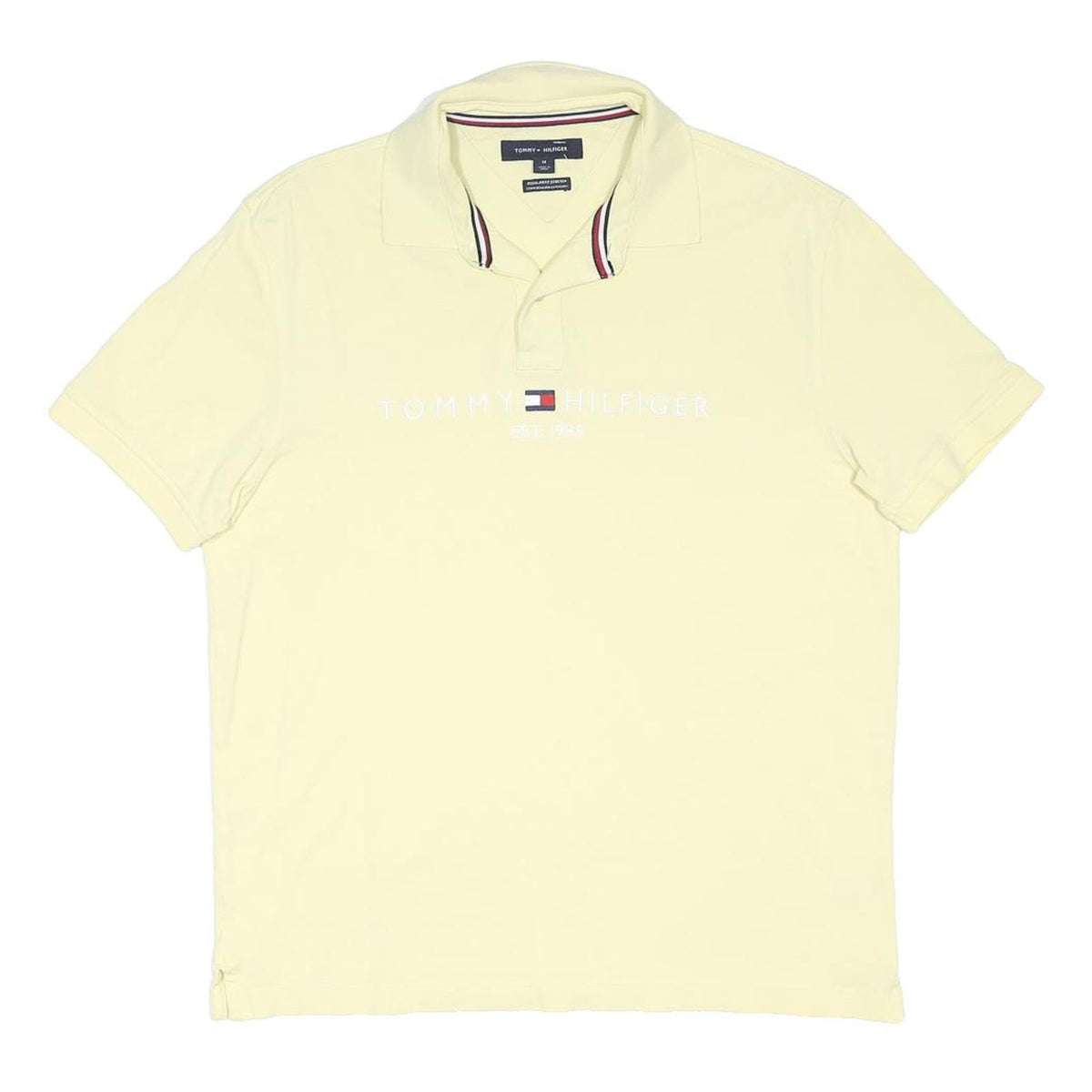 TOMMY HILFIGER Mens Cream Short Sleeve Plain Polo Shirt M Cotton Blend Casual