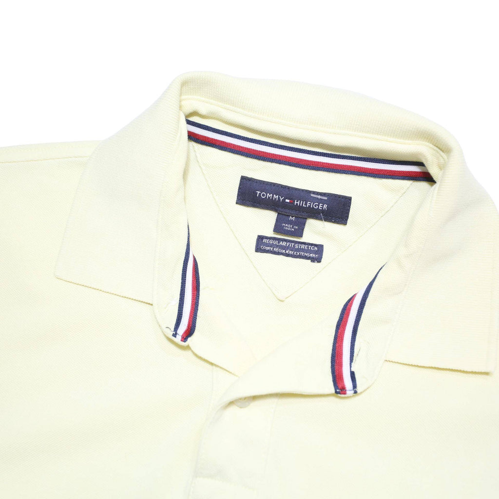 TOMMY HILFIGER Mens Cream Short Sleeve Plain Polo Shirt M Cotton Blend Casual