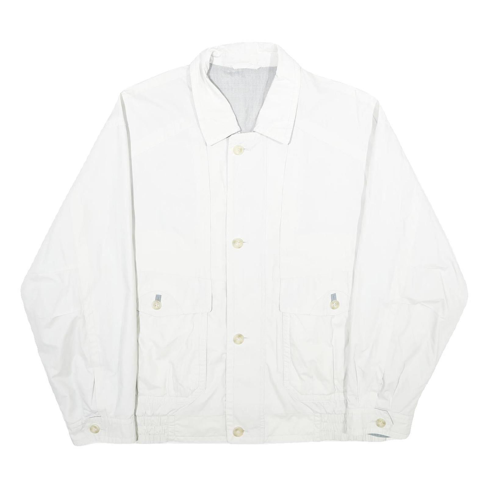 Mens White Polyester Blend Classic Jacket XL Zip Plain Button Collar Pocket