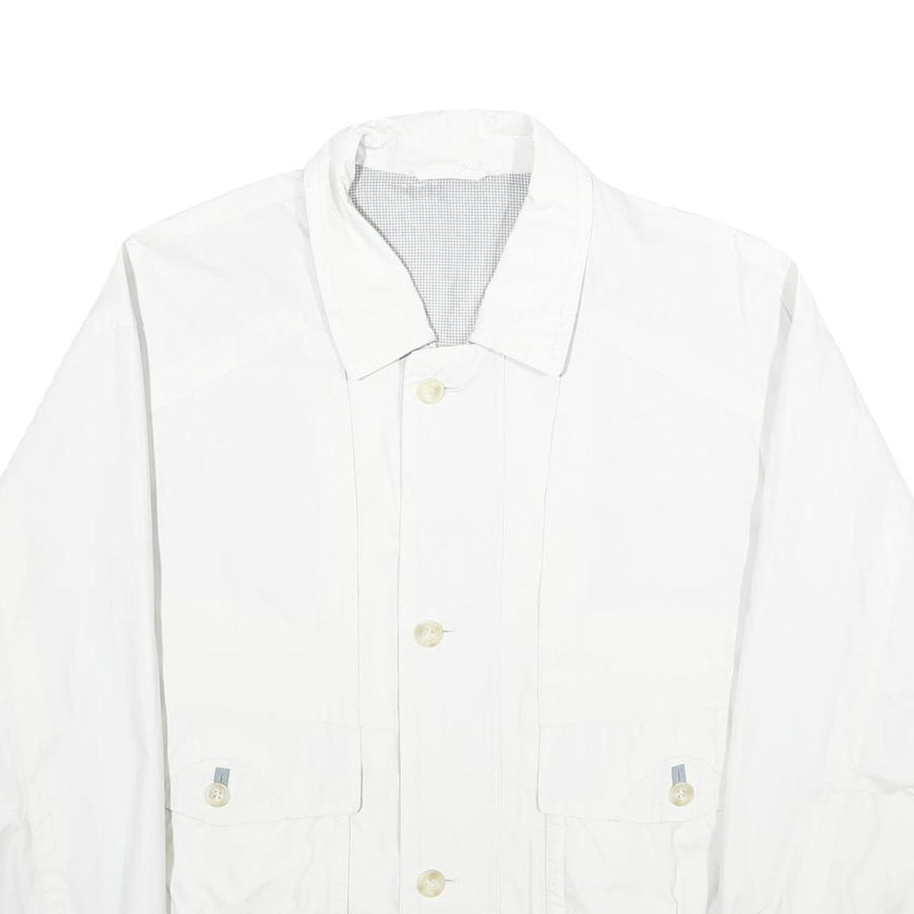 Mens White Polyester Blend Classic Jacket XL Zip Plain Button Collar Pocket
