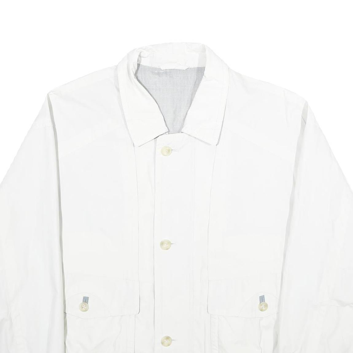 Mens White Polyester Blend Classic Jacket XL Zip Plain Button Collar Pocket
