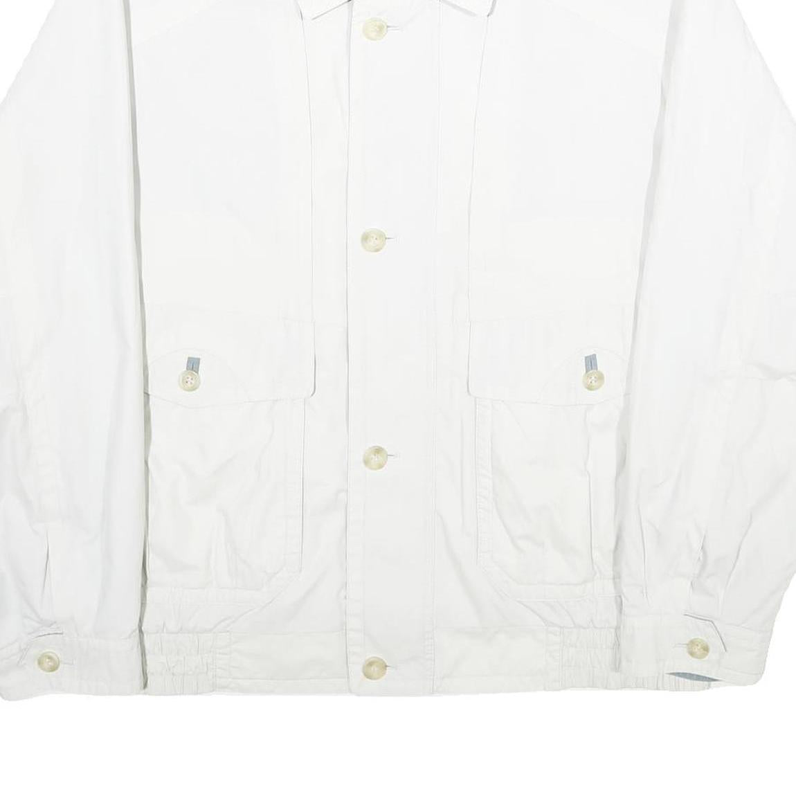 Mens White Polyester Blend Classic Jacket XL Zip Plain Button Collar Pocket