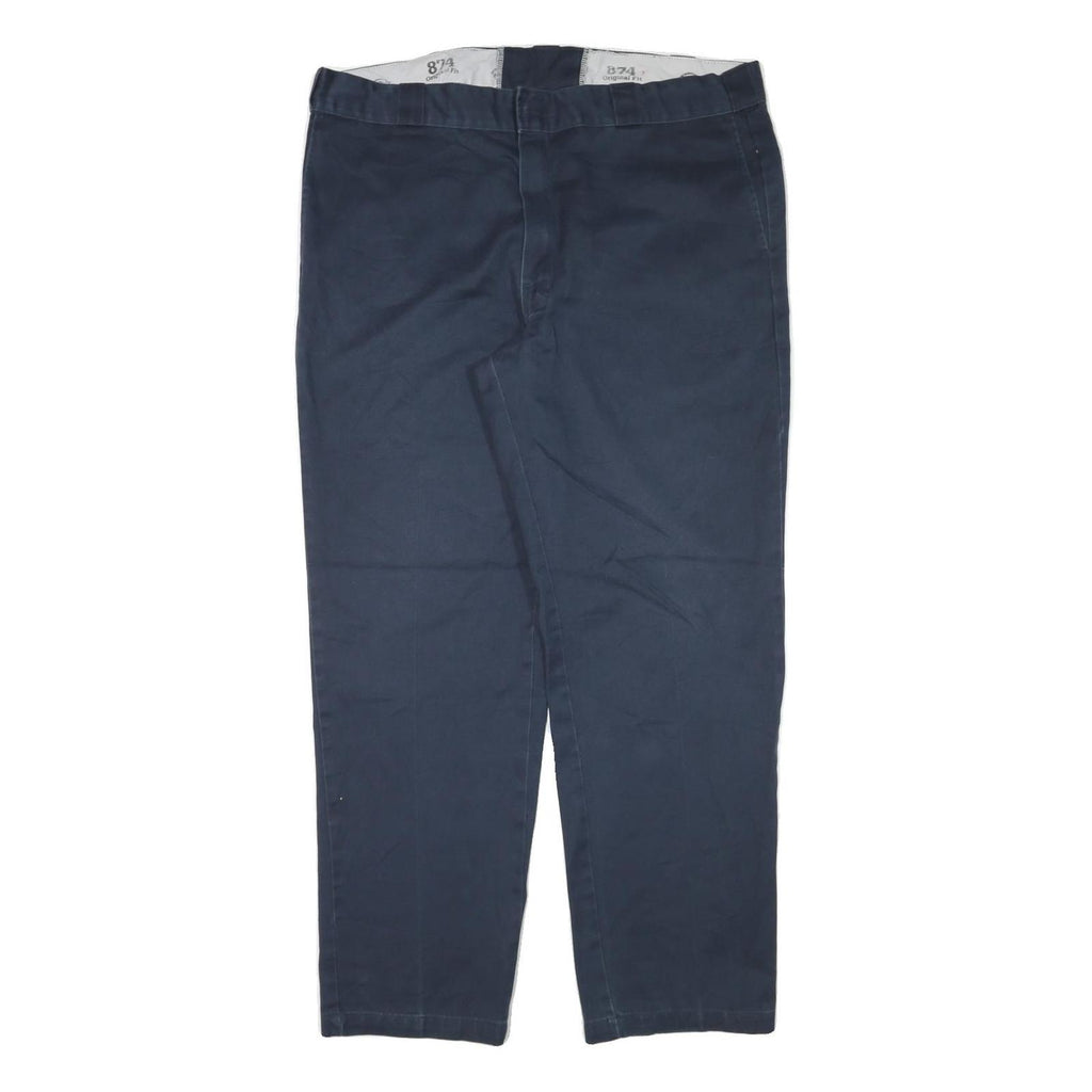 DICKIES Mens Cotton Blend Navy Slim Straight Trousers W40 L31 Workwear Casual