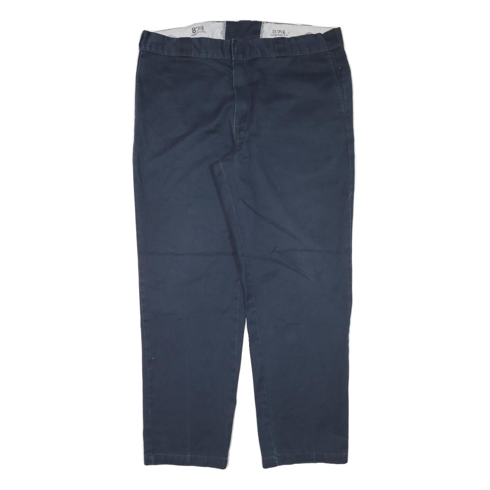DICKIES Mens Cotton Blend Navy Slim Straight Trousers W40 L31 Workwear Casual