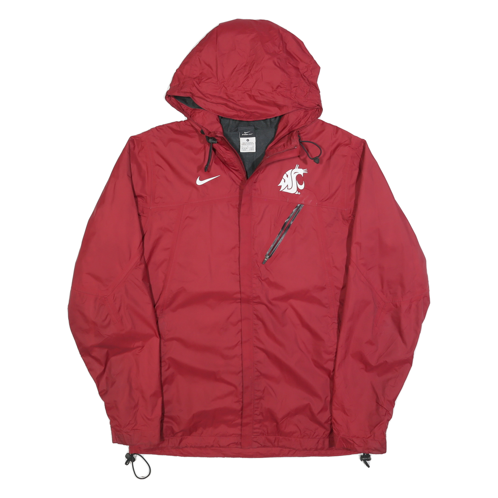 NIKE Mens Red Washington State Windbreaker Jacket S Polyester Zip Hooded Plain