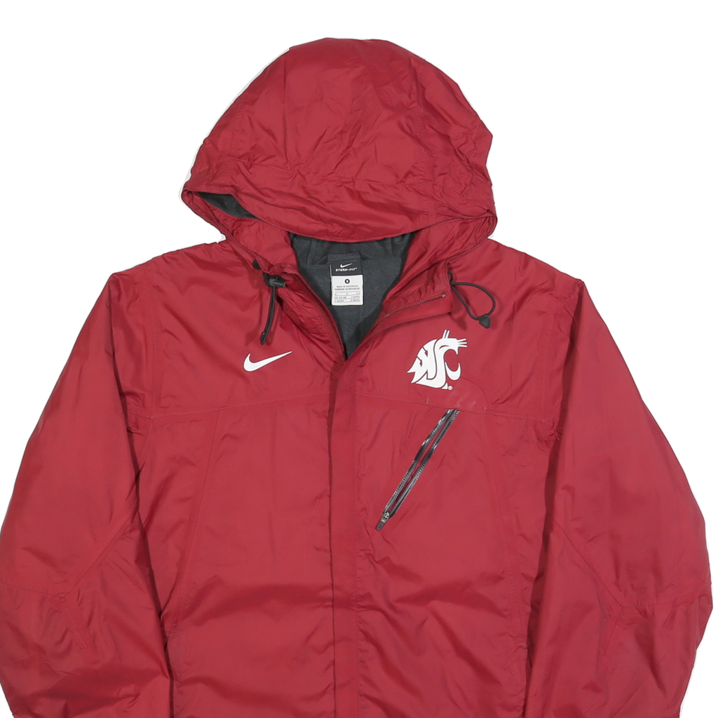 NIKE Mens Red Washington State Windbreaker Jacket S Polyester Zip Hooded Plain