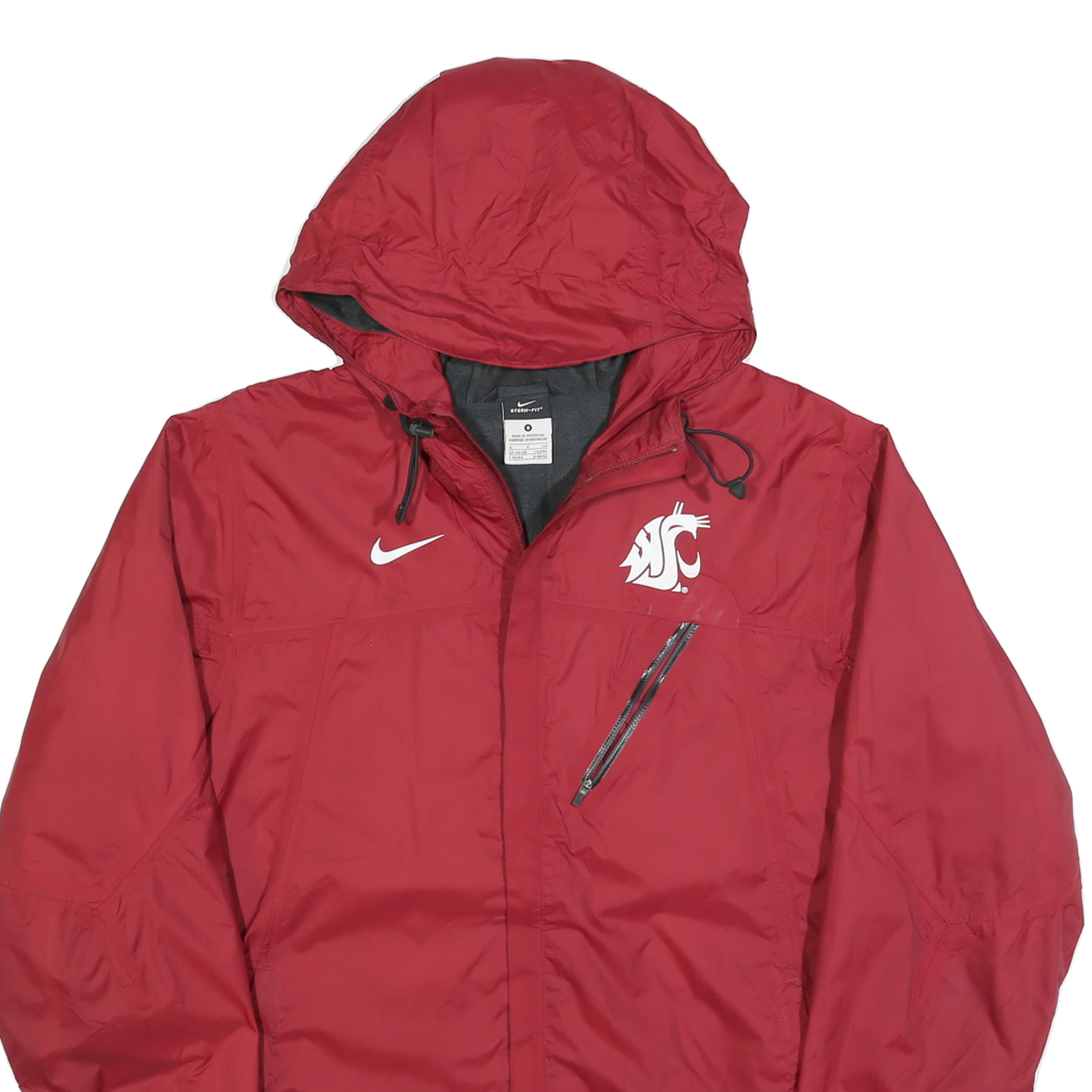 NIKE Mens Red Washington State Windbreaker Jacket S Polyester Zip Hooded Plain