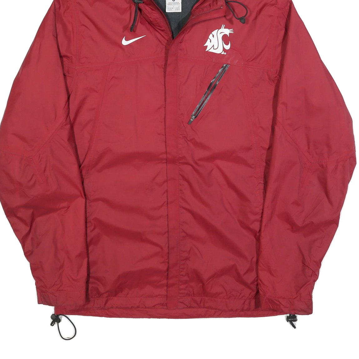 NIKE Mens Red Washington State Windbreaker Jacket S Polyester Zip Hooded Plain