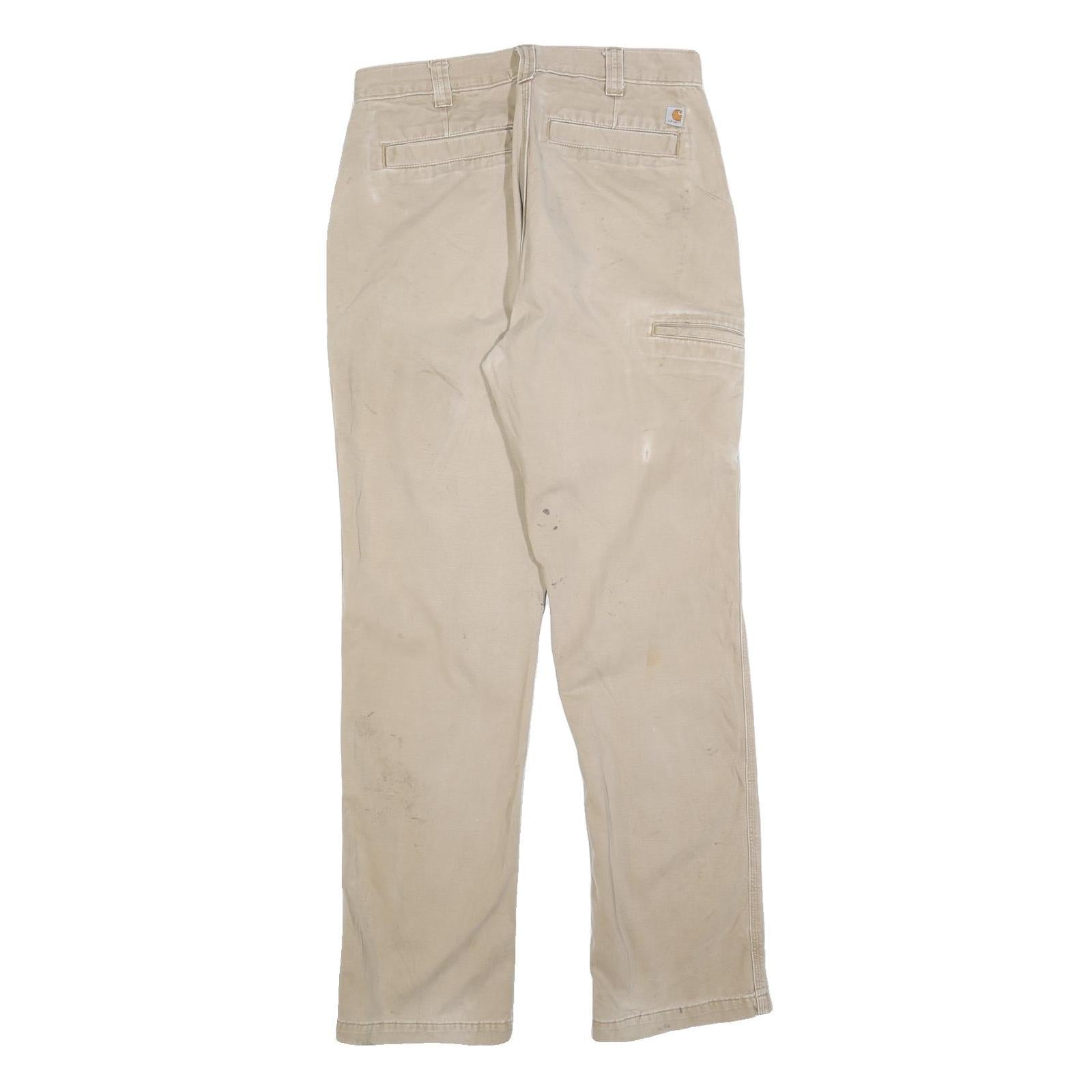 CARHARTT Mens Cotton Blend Beige Relaxed Straight Trousers W32 L34 Workwear