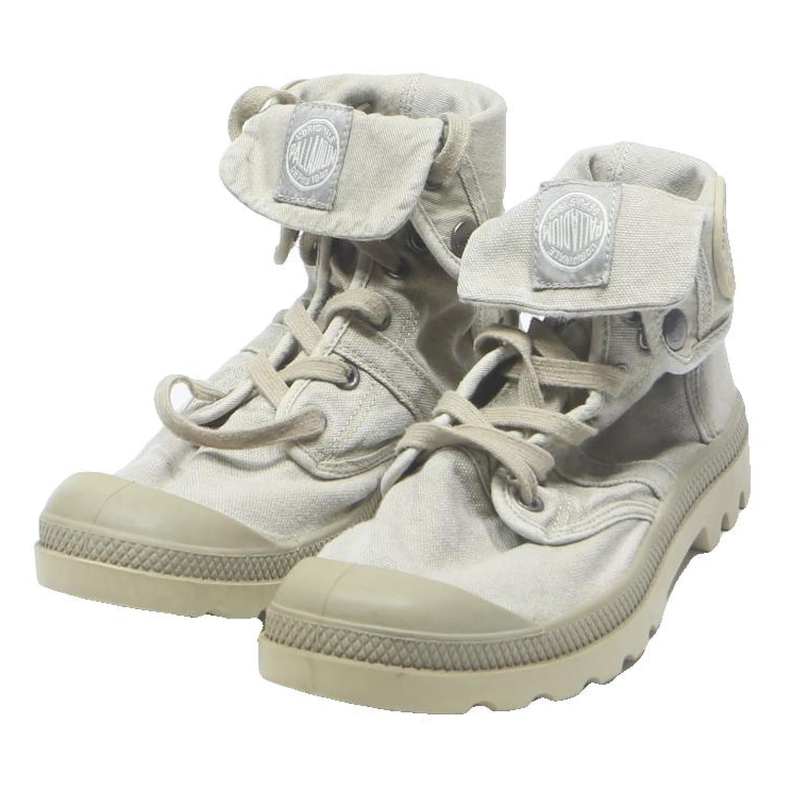 PALLADIUM Pallabrousse Womens Canvas High Top Boots Cream UK 7 Light Brown Sole
