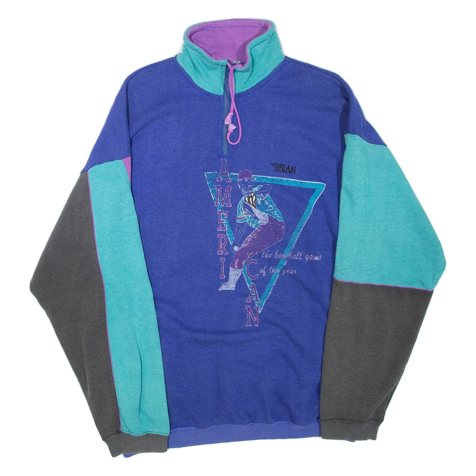 Baseball Mens Sweatshirt Blue 1/4 Zip USA L