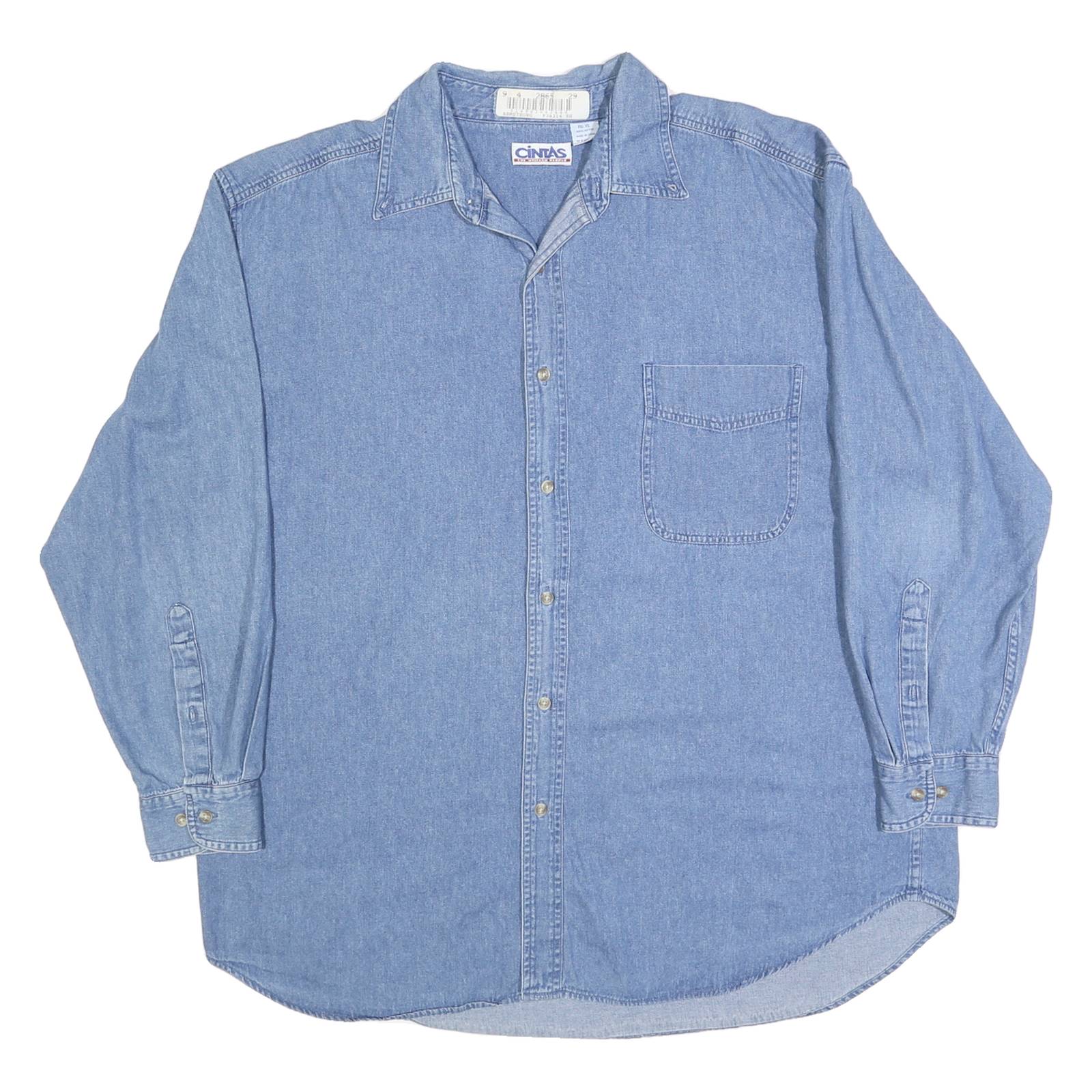 CINTAS Mens Blue Worker Shirt XL Cotton Relaxed Fit Button Up Long Sleeve