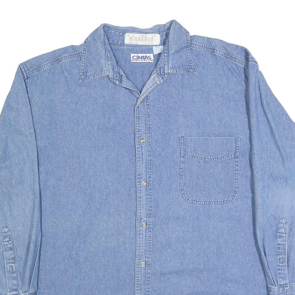 CINTAS Mens Blue Worker Shirt XL Cotton Relaxed Fit Button Up Long Sleeve