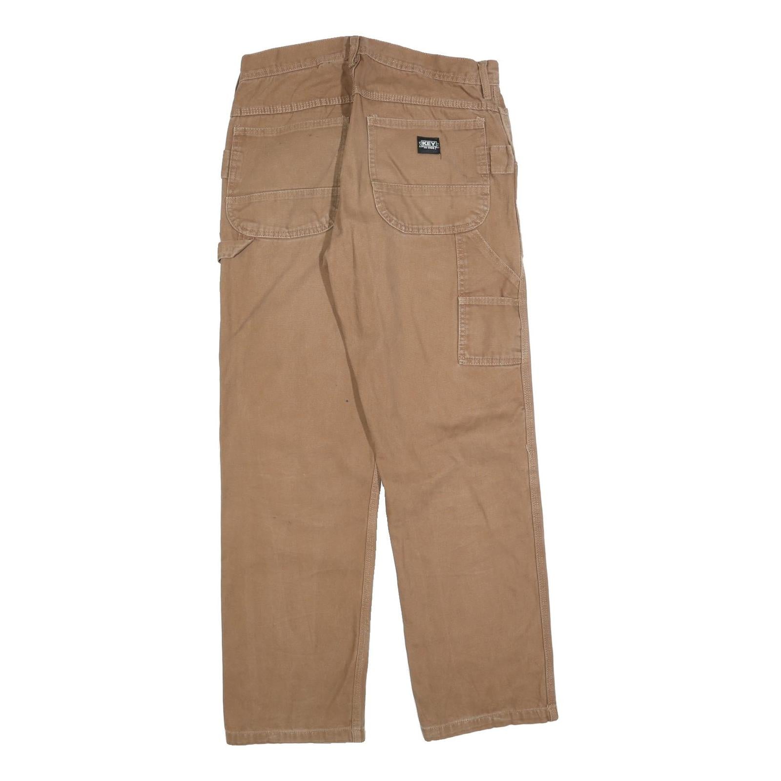 DICKIES Mens Cotton Blend Beige Regular Fit Straight Leg Trousers W33 L34