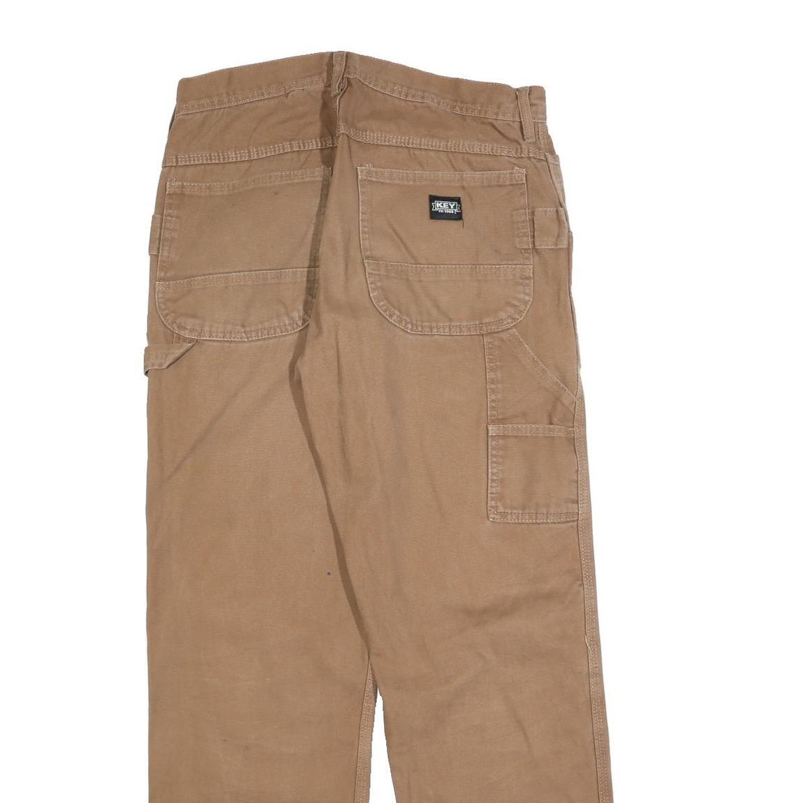 DICKIES Mens Cotton Blend Beige Regular Fit Straight Leg Trousers W33 L34