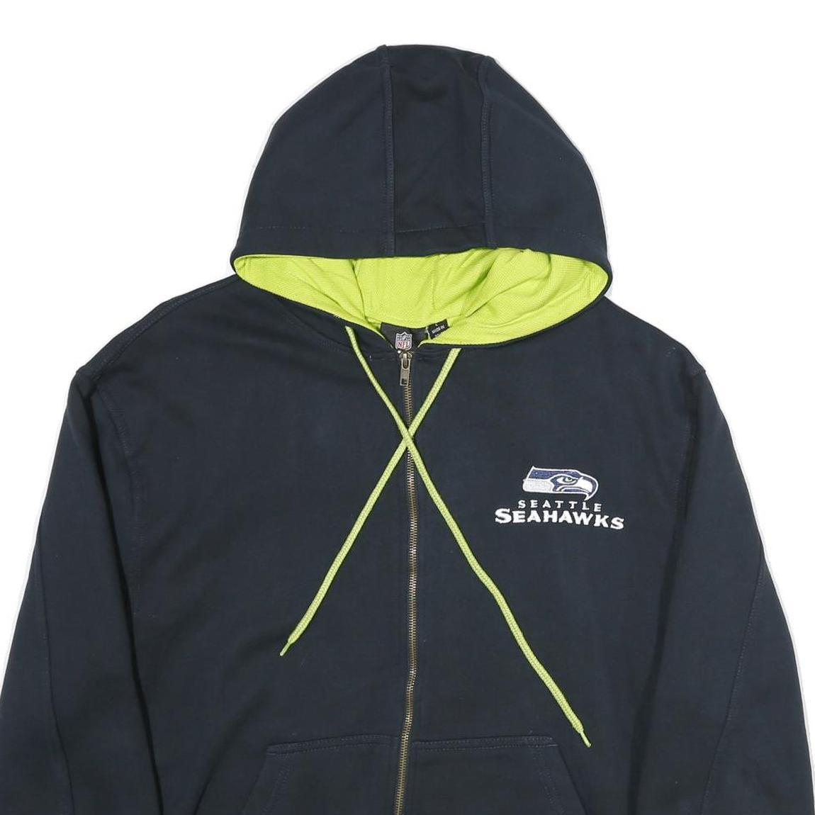 NFL Mens Navy & Lime Seattle Seahawks Full Zip Hoodie L NFL Authentic Cotton