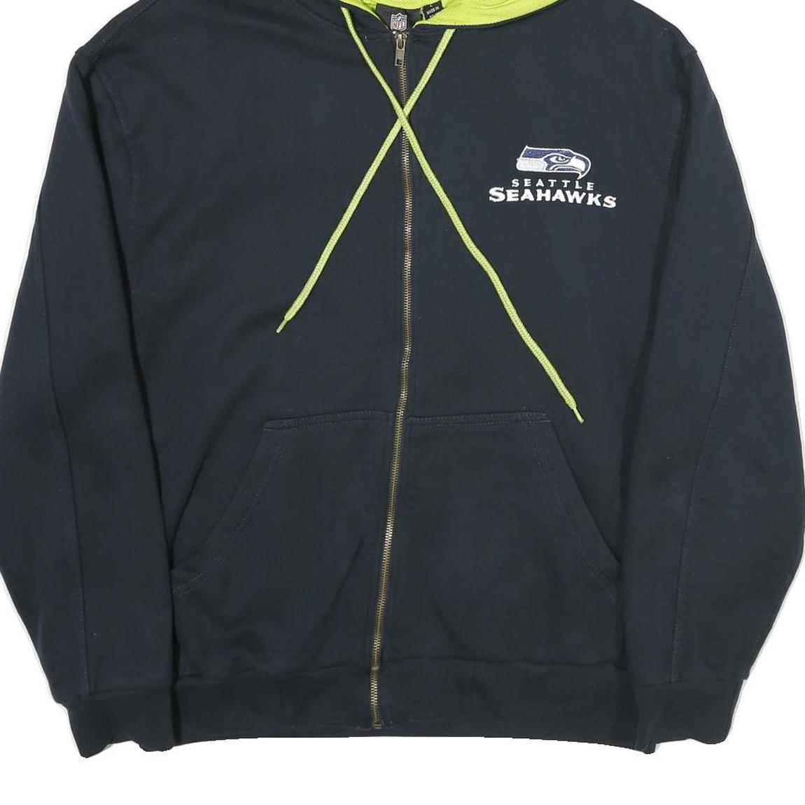 NFL Mens Navy & Lime Seattle Seahawks Full Zip Hoodie L NFL Authentic Cotton