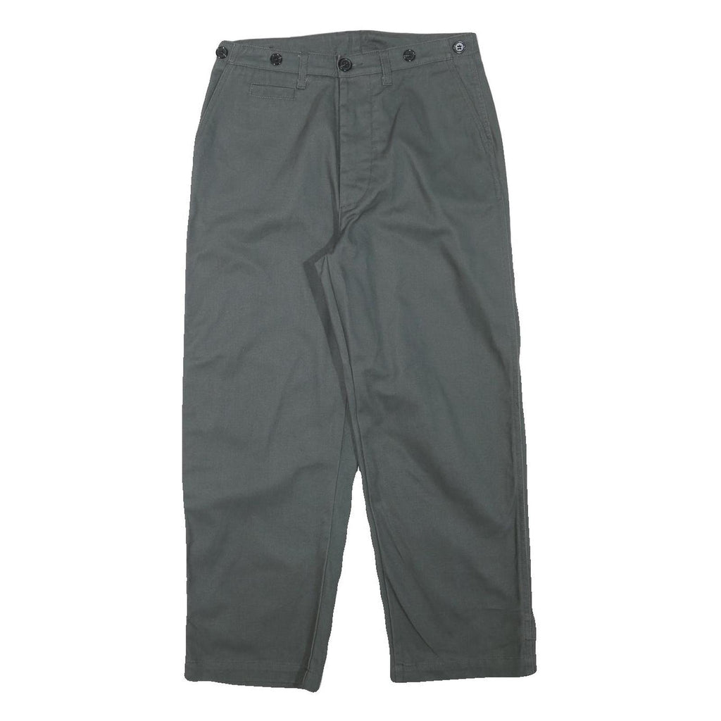 Mens Cotton Blend Relaxed Grey Trousers W29 L26 Button Closure Casual Workwear