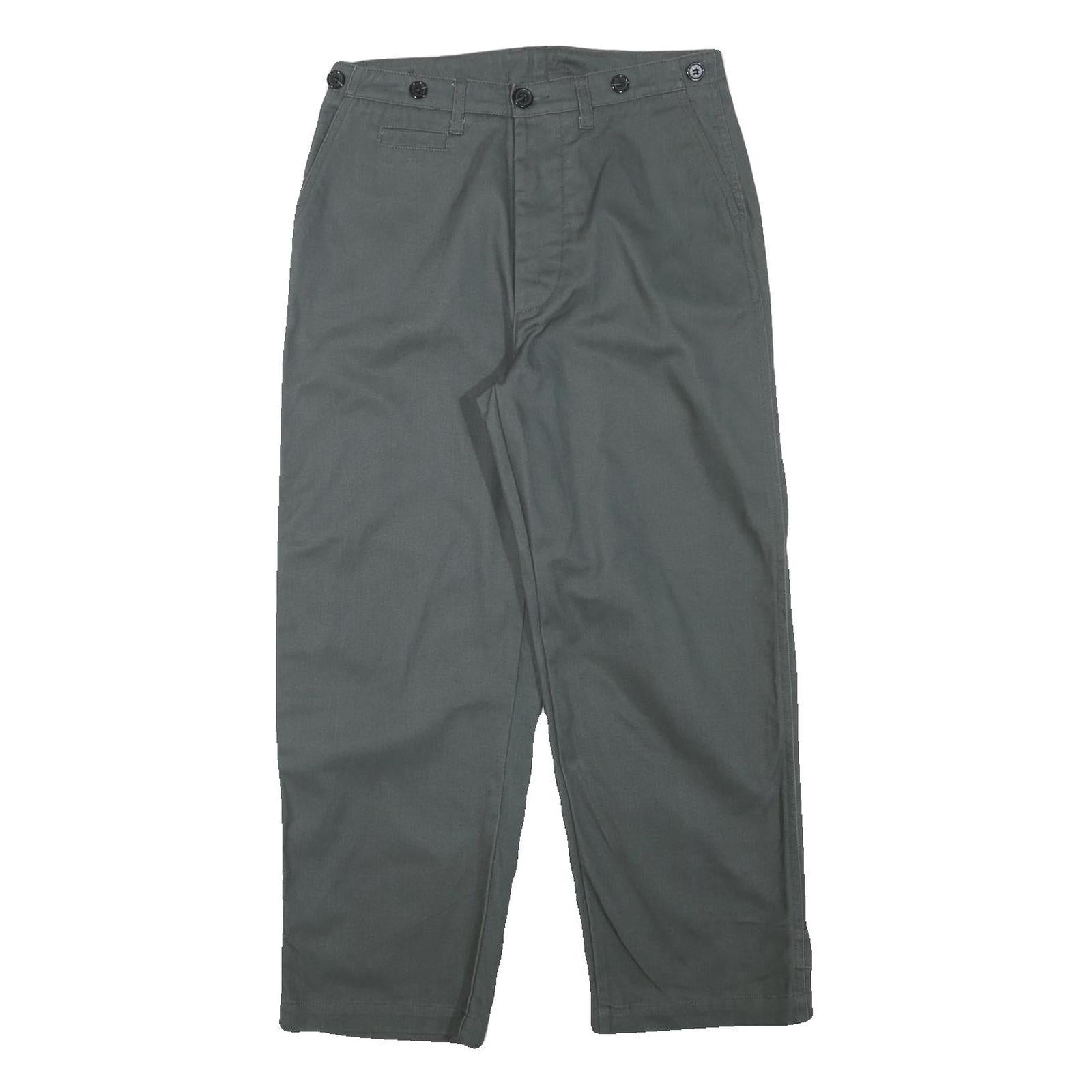 Mens Cotton Blend Relaxed Grey Trousers W29 L26 Button Closure Casual Workwear