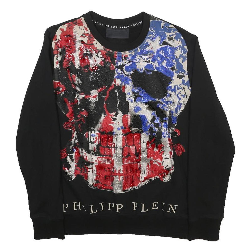 PHILIPP PLEIN Mens Black Red & Blue Skull Crew Neck M Cotton Sweatshirt Premium