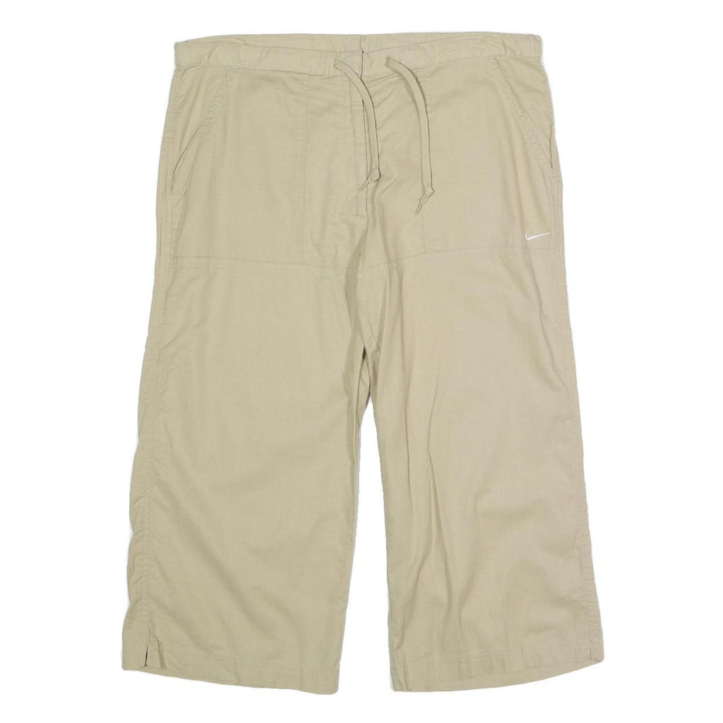 NIK Womens Cotton Blend Beige Relaxed Wide-Leg Trousers W35 L21 Drawstring