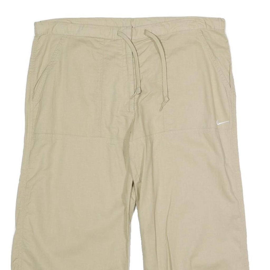 NIK Womens Cotton Blend Beige Relaxed Wide-Leg Trousers W35 L21 Drawstring