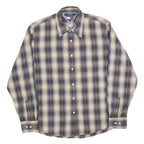 TOMMY JEANS Mens Blue Beige Check Shirt L Long Sleeve Cotton Blend Casual Shirt