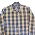 TOMMY JEANS Mens Blue Beige Check Shirt L Long Sleeve Cotton Blend Casual Shirt