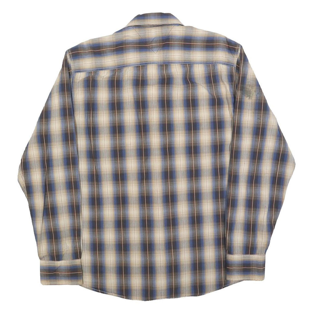 TOMMY JEANS Mens Blue Beige Check Shirt L Long Sleeve Cotton Blend Casual Shirt