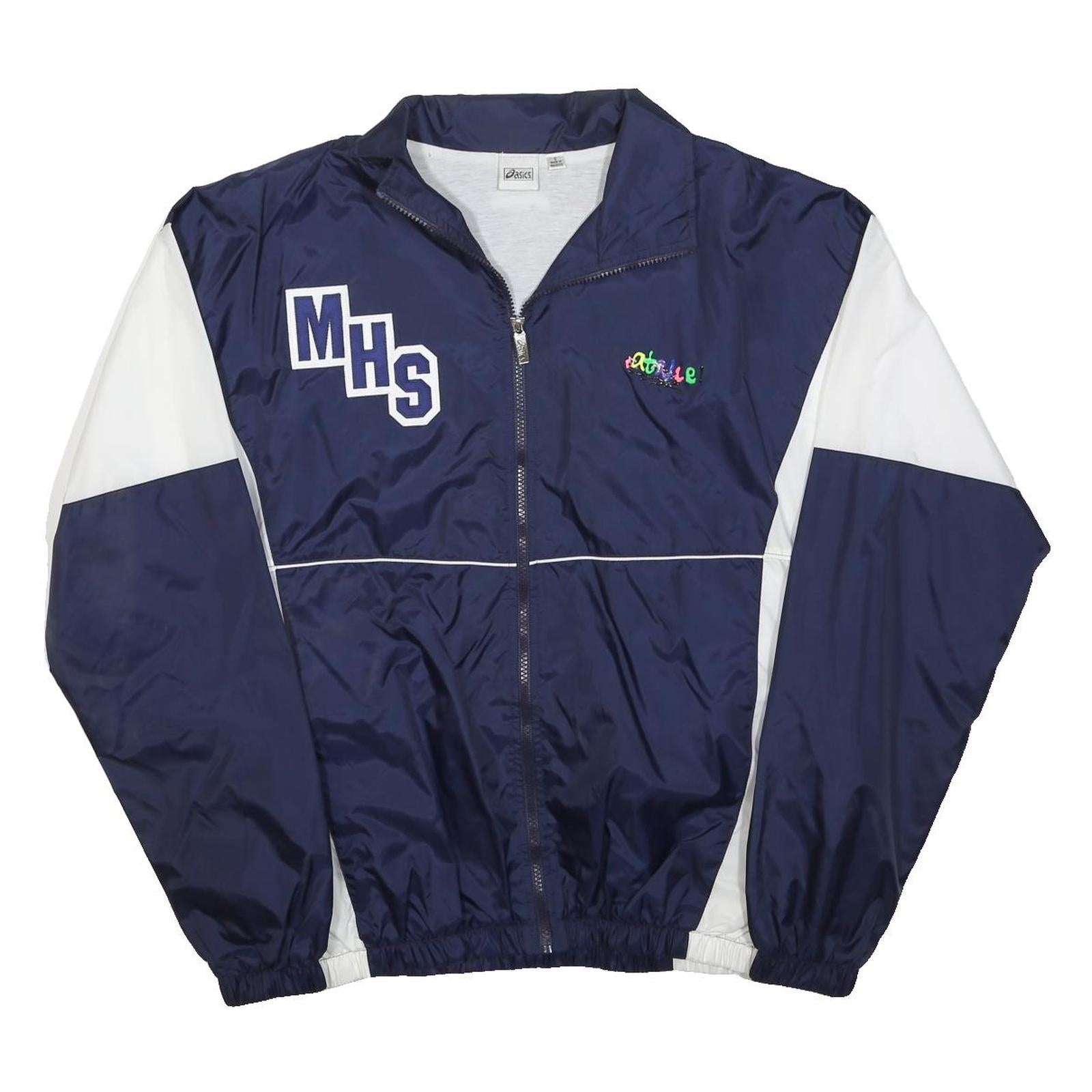 ASICS Womens Navy & White Sports Track Jacket S Polyester Zip Plain Lightweight