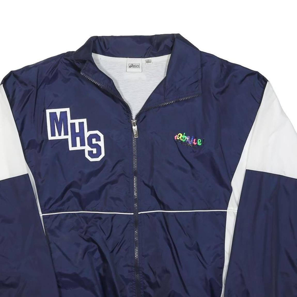 ASICS Womens Navy & White Sports Track Jacket S Polyester Zip Plain Lightweight