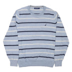 NAUTICA Mens Blue Cream Striped Pattern Jumper Crew Neck Basic Knit L Cotton