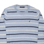 NAUTICA Mens Blue Cream Striped Pattern Jumper Crew Neck Basic Knit L Cotton
