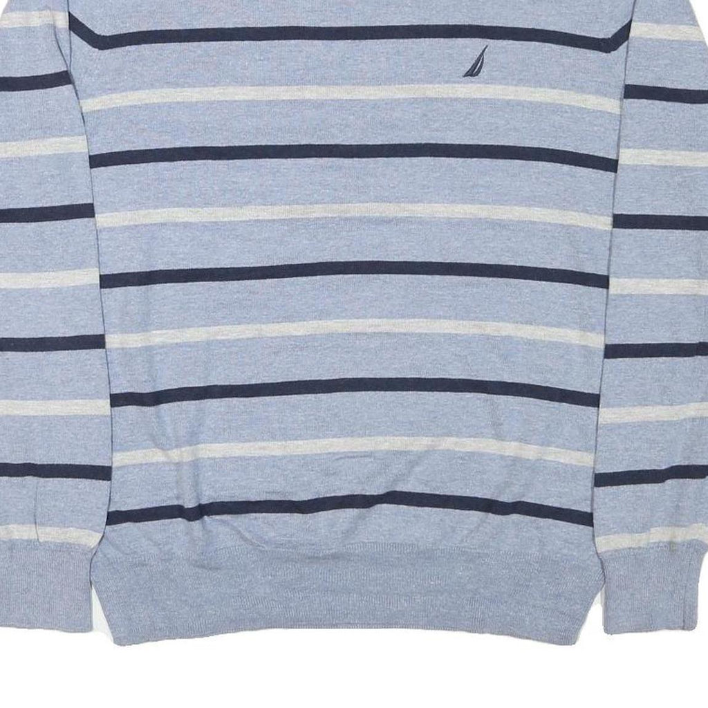 NAUTICA Mens Blue Cream Striped Pattern Jumper Crew Neck Basic Knit L Cotton