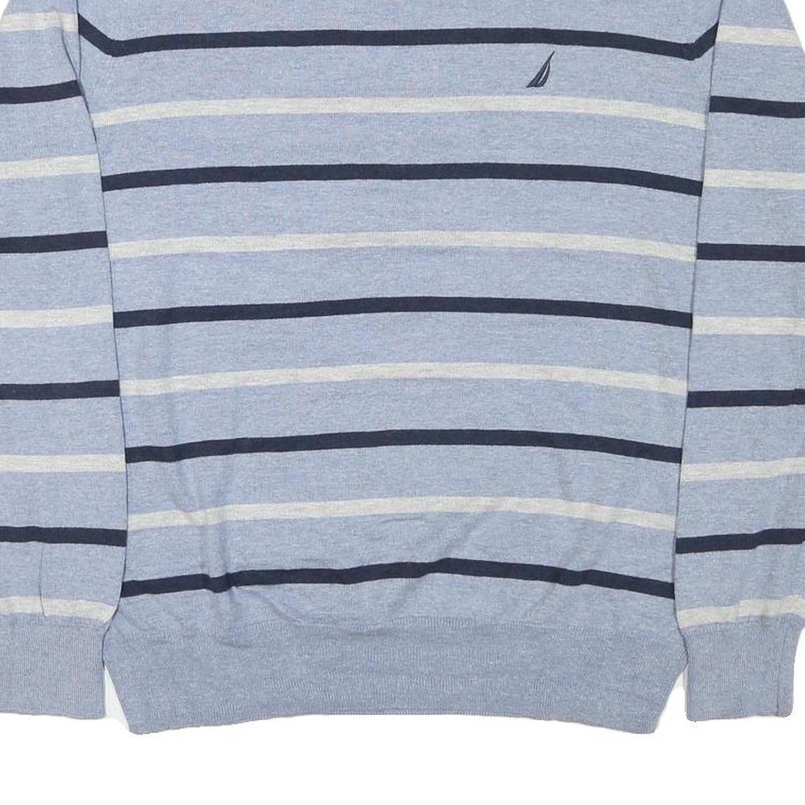 NAUTICA Mens Blue Cream Striped Pattern Jumper Crew Neck Basic Knit L Cotton