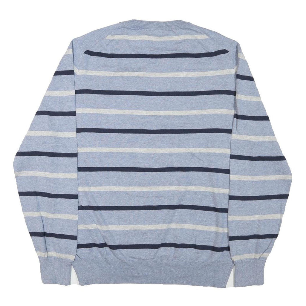 NAUTICA Mens Blue Cream Striped Pattern Jumper Crew Neck Basic Knit L Cotton