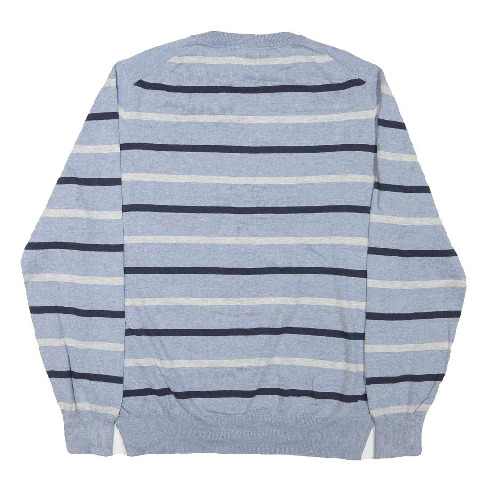 NAUTICA Mens Blue Cream Striped Pattern Jumper Crew Neck Basic Knit L Cotton