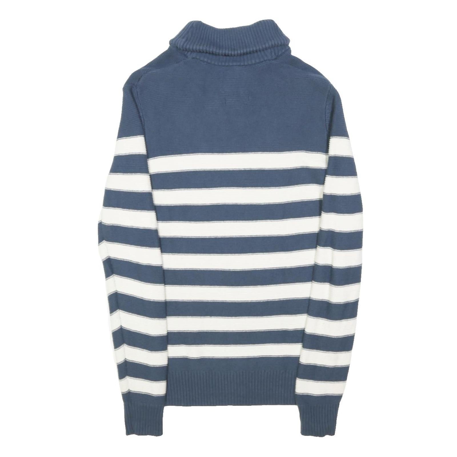 WHITE STUFF Womens Blue & White Striped Plain Pullover Crew Neck Basic Knit S